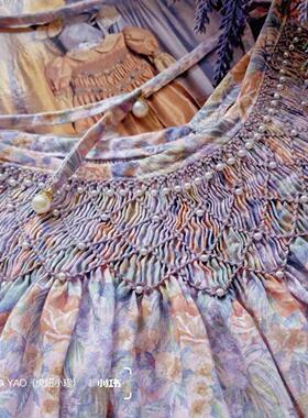 30%亚麻70%棉复古洛丽塔公主裙连衣裙布料长绒棉面料油画花丛