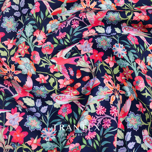 100s轻薄长绒棉中式印花纯棉手工diy服装面料连衣裙衬衫布花鹊林