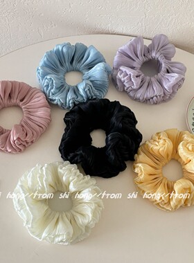 韩系云朵蓬松感欧根纱奶白褶皱大肠发圈温柔藕粉氛围感甜美头花女