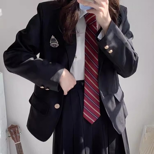 黑西服套装 外套女百褶裙学院制服校供白衬衫 原创百搭jk棕色小西装