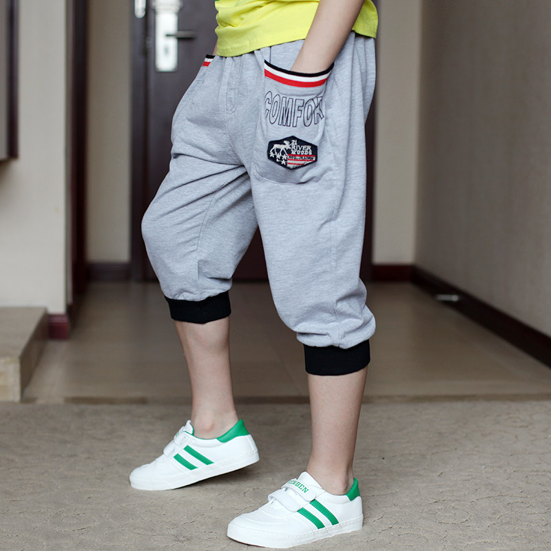 斯潘古尔男童全棉休闲舒适运动中裤夏季薄款中大童宽松七分裤