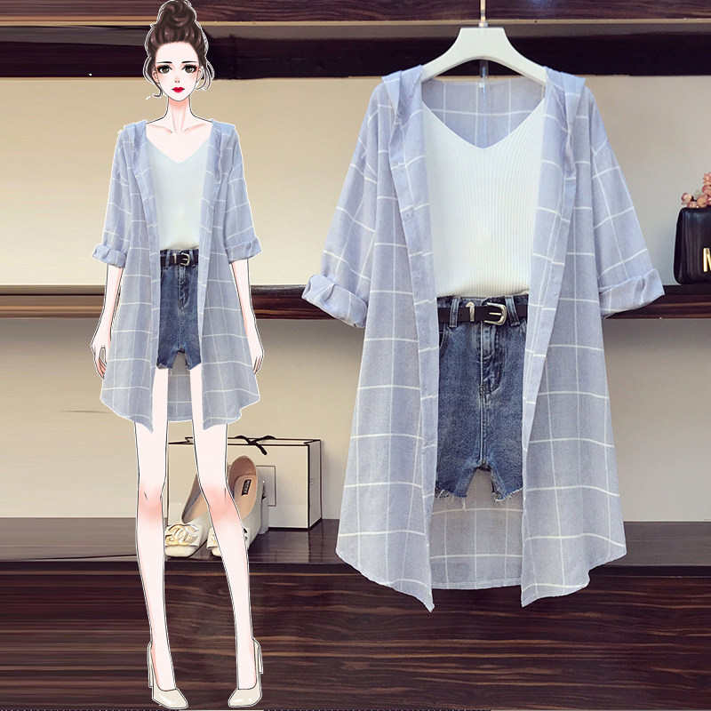 辣妈穿搭秋冬新款大码女装套装防晒衬衫短裤显瘦宝妈外出两三件套