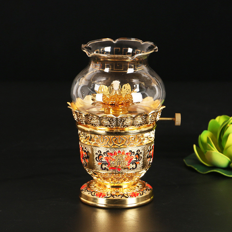 防风佛前观音长明供佛灯纯铜家用心经莲花苏油灯佛堂液体酥油灯盏