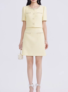 现货LIME莱茵柠檬2024优雅圆领直筒花呢小香风套装LDFB4AWCJ302