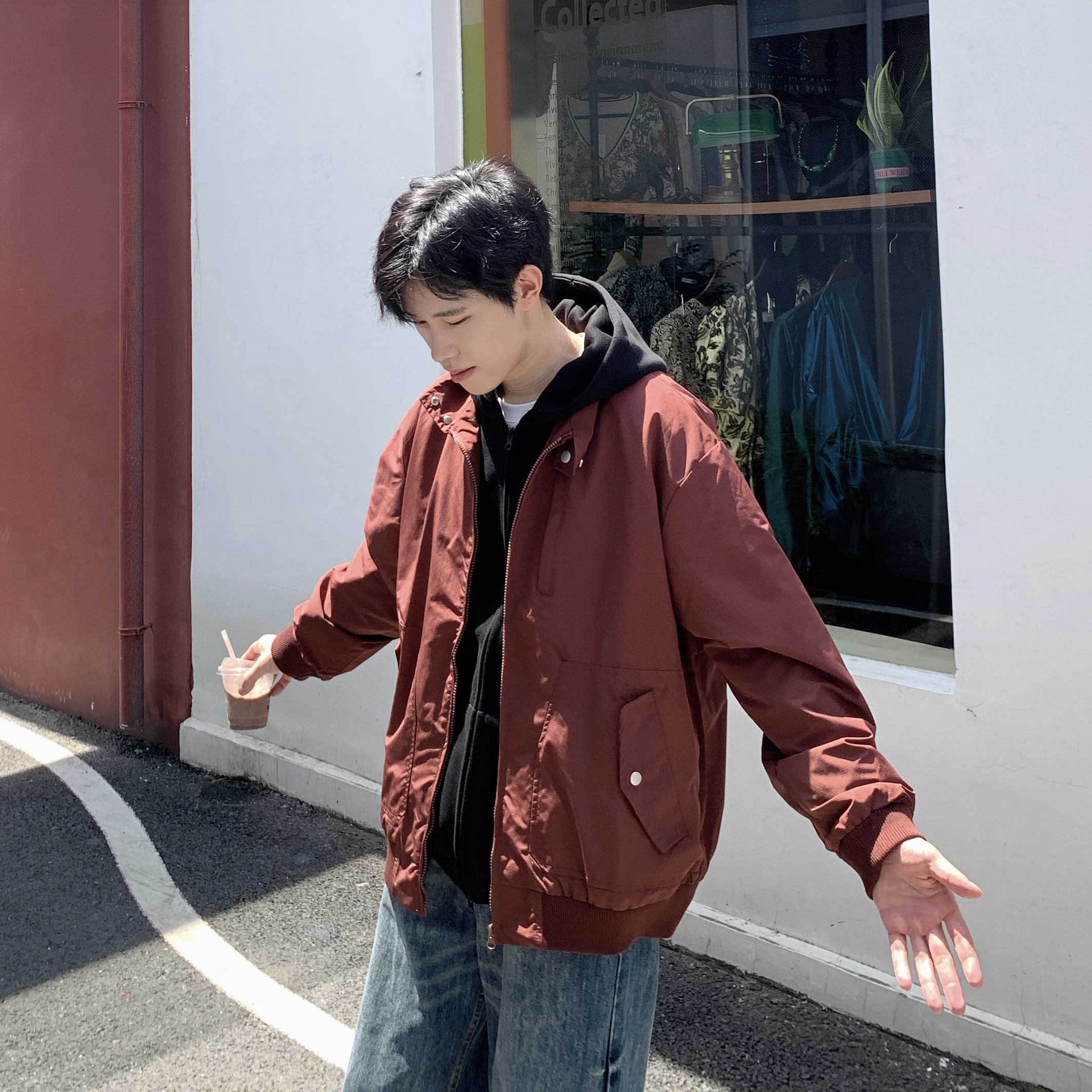 纯色立领哈灵顿夹克外套男秋季