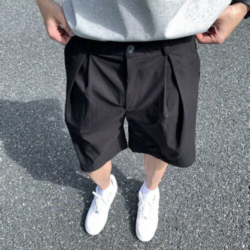 纯色打褶垂感百搭休闲五分裤夏季