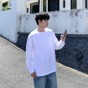 SUNSET 260g基础纯色长袖打底衫男生2025日常简约圆领百搭套头T恤