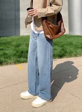 SUNSET 蓝色水洗做旧牛仔裤男生春秋季复古简约直筒百搭休闲长裤