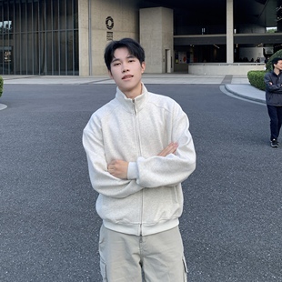 420g重磅纯色短款立领开衫卫衣男生春秋季双拉链纯色休闲百搭上衣