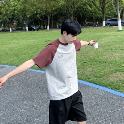 250g撞色字母印花短袖T恤男夏季