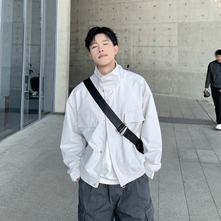纯色立领解构拼接拉链夹克男生2026春季潮流短款宽松百搭休闲外套