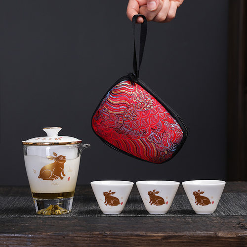 羊脂玉快客杯户外陶瓷玻璃便携式旅行功夫茶具泡茶小套装定制LOGO