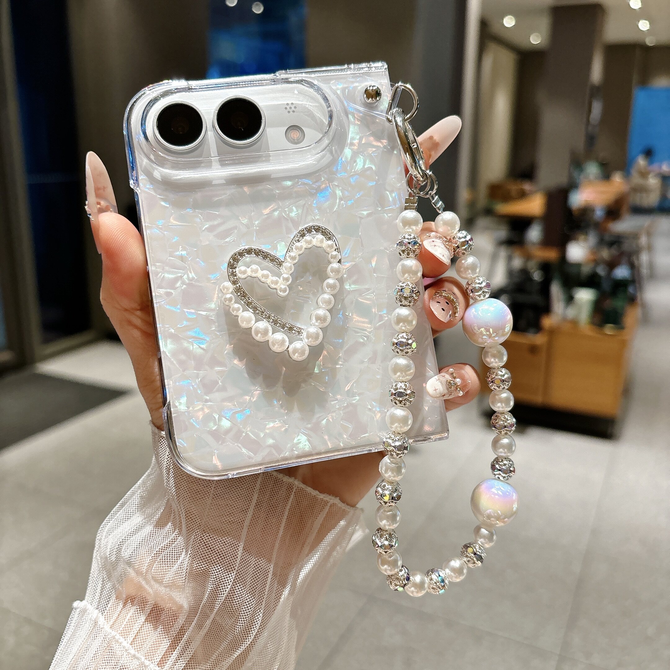 适用iphoneultra手机壳新款贝壳纹珍珠爱心中轴全包防摔透明保护套iPhoneUltra阔折叠屏超薄肤感男女苹果外壳