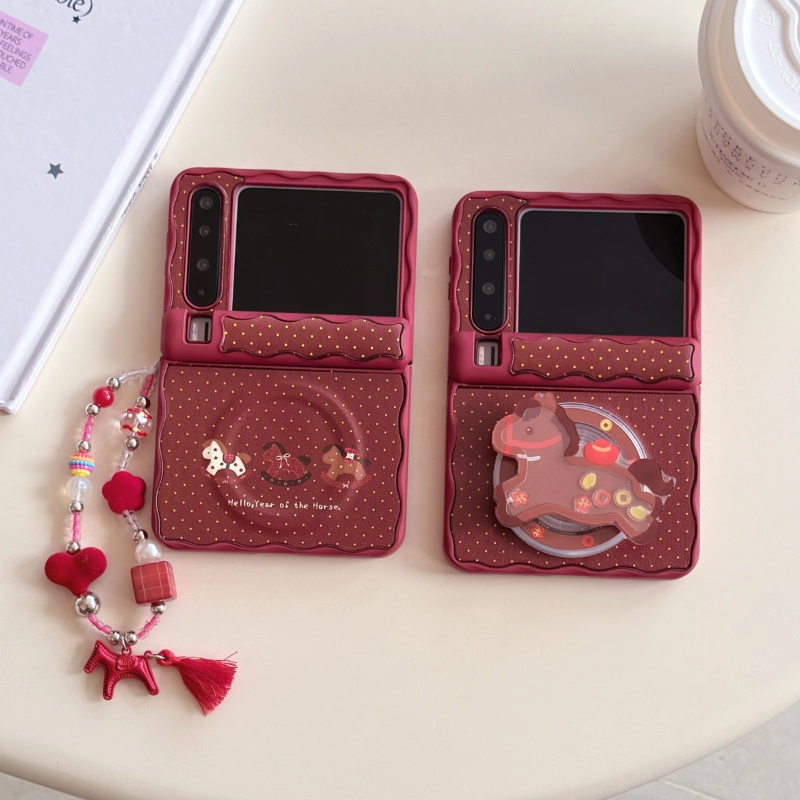 适用华为purax手机壳新款马年Pura X典藏版中轴全包超薄防摔波点红色保护套purax折叠屏磁吸支架带挂绳女外壳