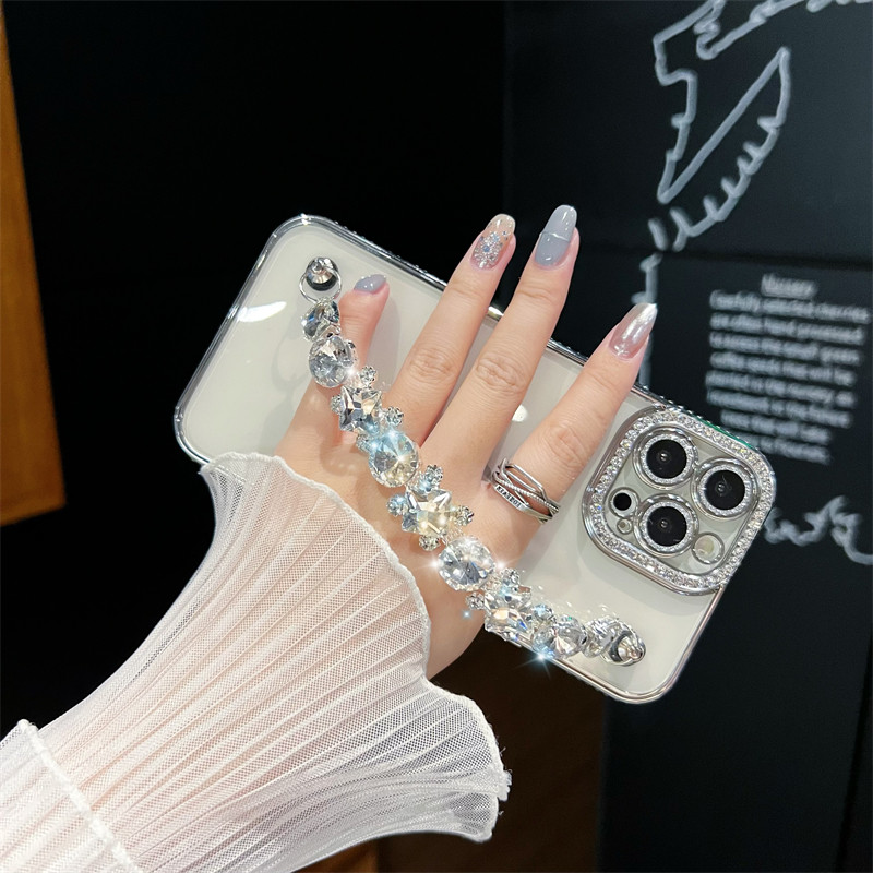 自带镜头膜苹果17手机壳新款iphone16promax奢华水钻手链15pro全包防摔14plus保护套13硅胶透明12女11外壳Air