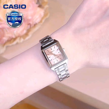 圣诞礼物卡西欧手表女粉色小方块ins风学生考试电子手表LTP-V007D