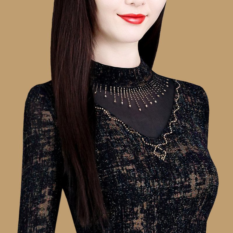 时尚加绒打底衫女2021年秋冬季新款长袖蕾丝加厚保暖上衣洋气小衫