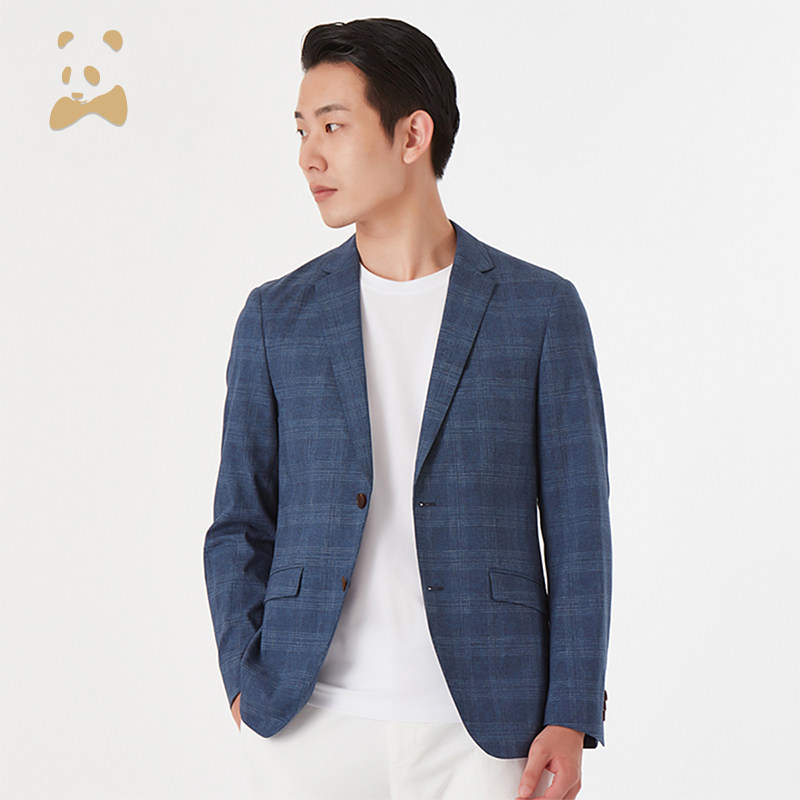 CANUDILO/卡奴迪路弹力格子单西外套男休闲西服外套