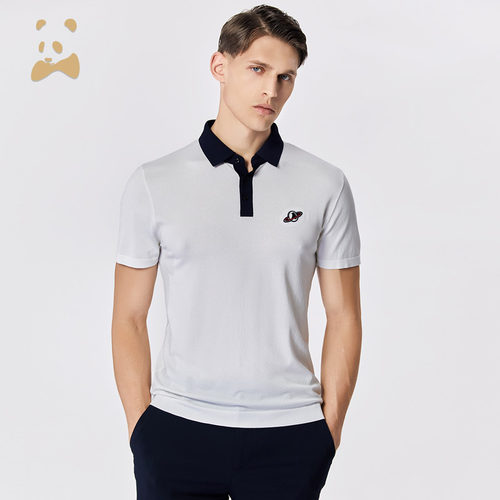 CANUDILO/卡奴迪路 太空熊猫拼接翻领短袖polo衫男士