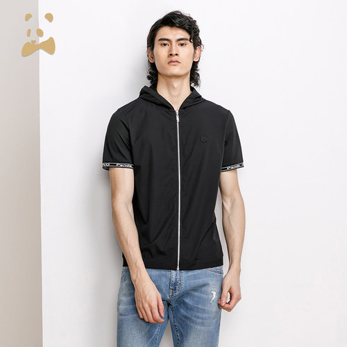 CANUDILO/卡奴迪路 针织短袖外套男开衫连帽t恤修身