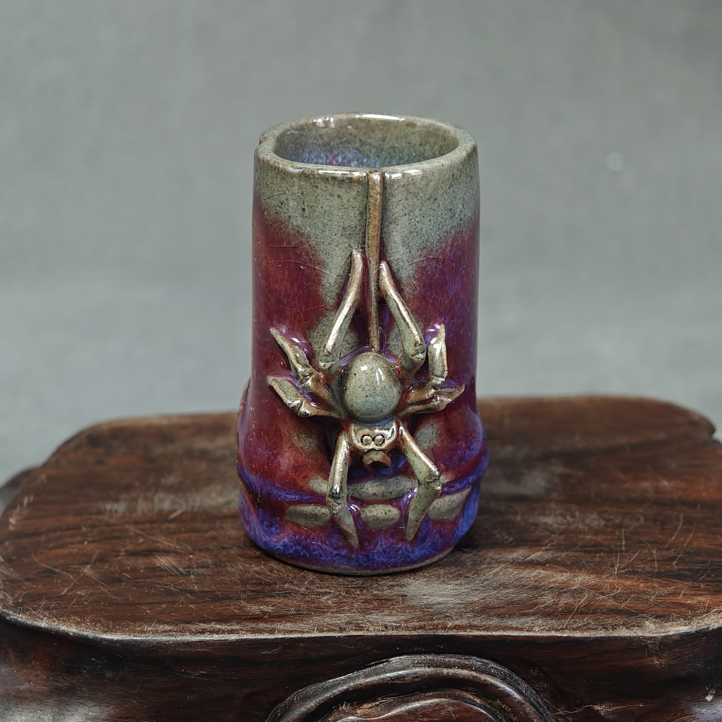 钧瓷名家郑新萍纯手工堆塑精品“喜从天降”闻香杯主人杯茶杯原矿