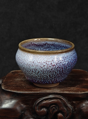 钧瓷名家常远纯手工紫色孔雀羽窑变精品主人杯茶杯功夫茶杯原矿