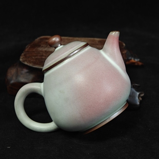 钧瓷名家宋红雷纯手工炭烧玉石釉桃花醉窑变精品茶壶原矿中式复古
