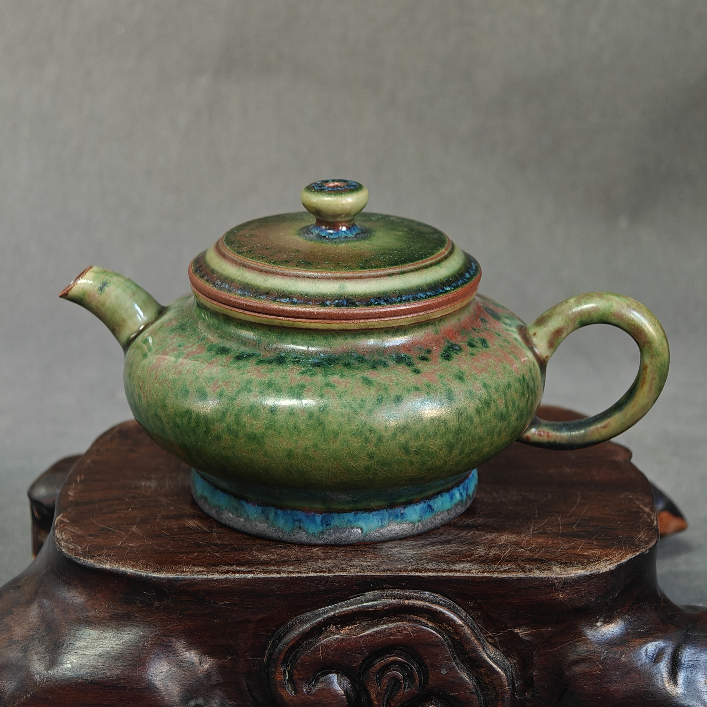 钧瓷名家董智博纯手工炭烧炉钧窑变精品西施壶茶壶原矿中式复古