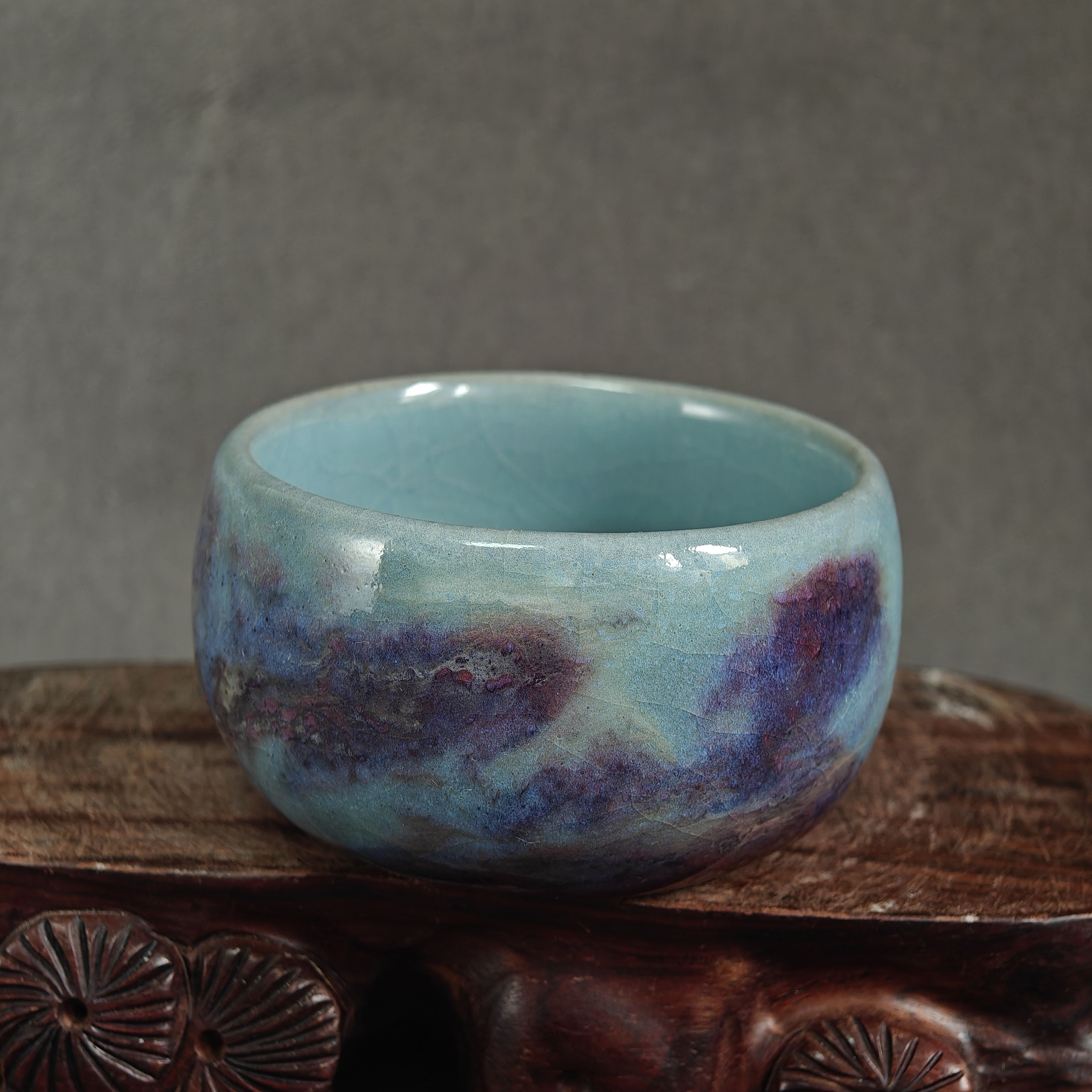 钧瓷名家陈奎峰手工玉石釉秋山问道窑变精品茶杯主人杯容量130ML