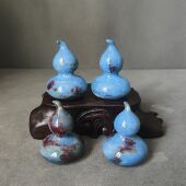 钧瓷大师陈奎峰纯手工实心手把件挂件玉石釉精品葫芦摆件高7 8㎝