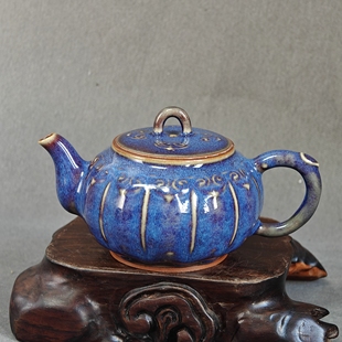 钧瓷泰斗晋佩章大师传承人晋晓红传统煤烧钧花窑变精品如意壶茶壶