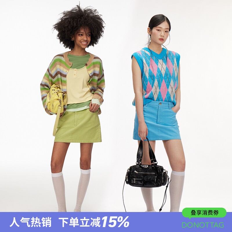 DNT/韩火火 时髦个性糖果色休闲短裙显瘦包臀百搭半身裙女