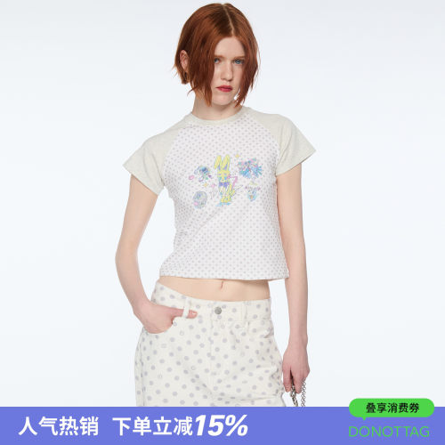 DNT&Yu Cai 可爱波点印花T恤休闲百搭修身插肩短袖正肩女夏
