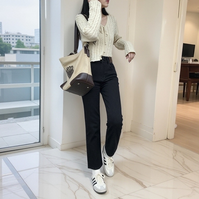 XSD ootd! 韩系直筒裤｜加绒+常规 韩系风弹力双扣皮牌直筒裤