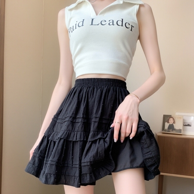 蕾丝蛋糕裙半身裙女秋冬芭蕾小个子短款高腰a字百褶蓬蓬短裙