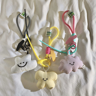 ins风可爱卡通笑脸云朵挂件手工编织尼龙手绳适用于手机壳百搭趣味女款包包挂饰汽车钥匙扣学生挂链便携挂绳