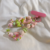 日韩ins可爱蝴蝶结串珠手链挂件适用于手机壳百搭ins少女心短款 腕带挂链钥匙扣耳机套便携手环手提手拎防摔75