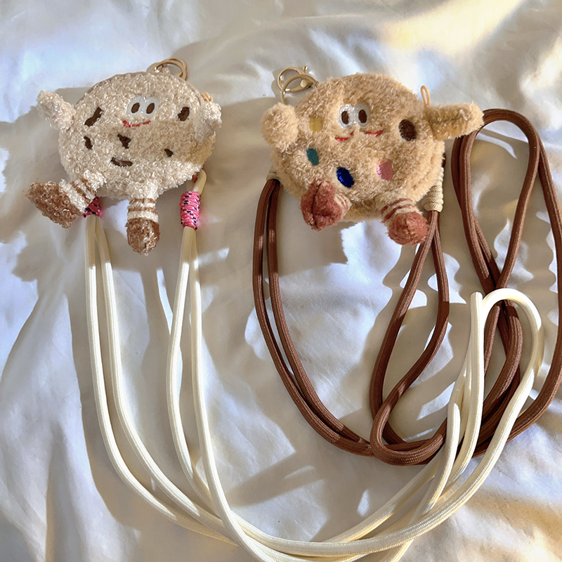 萌系可爱立体曲奇小人零钱包背夹长绳适用于手机壳防丢防摔编织尼龙斜跨挂绳户外便携侧背挂脖卡通百搭ins女