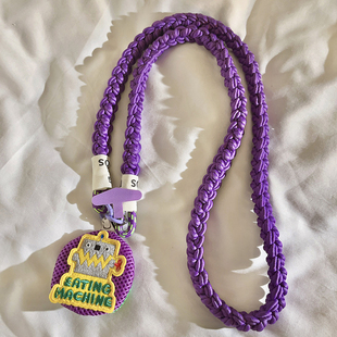 创意卡通刺绣绿字母机器人紫网格包编织尼龙斜跨长绳适用手机壳挂绳收纳耳机钥匙扣挂件户外ccd便携侧背女款