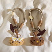 日韩卡通ins立体公仔晒黑KT猫编织尼龙挂绳适用手机壳百搭可爱女款 汽车钥匙扣包包挂饰手提防丢便携腕带手环