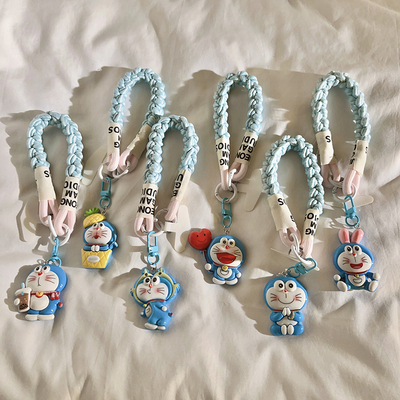日韩动漫卡通哆啦A梦叮当猫立体挂件编织尼龙短款手绳适用于手机壳网红可爱女款ccd钥匙扣便携腕带防丢手机链