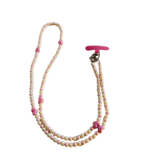 少女心ins粉色奶白珠小爱心斜挎长绳珠珠手环适用于手机壳韩风手机挂绳便携腕带钥匙扣耳机套串珠手链防摔绳