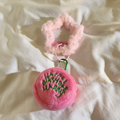 少女心HAPPEE圆形秋冬粉毛绒手环适用于手机壳收纳零钱袋车钥匙耳机套挂件韩风创意新款 包包挂件便携防丢挂饰