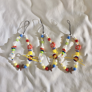 手工DIY彩色珠串手机挂件趣味卡通可爱ins星星手链多功能手提防丢手机链百搭学生网红女款 耳机ccd便携挂饰262