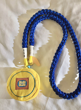 黄色圆形零钱包挂件编织尼龙斜跨长绳适用于手机壳百搭多功能蓝牙耳机收纳ccd相机外出便携侧肩结实防丢挂链