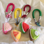可爱小巧零钱袋西瓜三角包手机壳挂件编织尼龙手绳日韩小清新女款 车钥匙扣耳机套学生收纳防丢便携手腕带手环