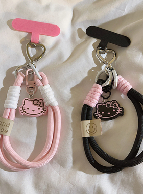立体KT猫旋转扣编织手绳适用于通用手机壳DIY手机配饰便携钥匙耳机卡通可爱吊坠挂饰日韩India少女心手机挂绳