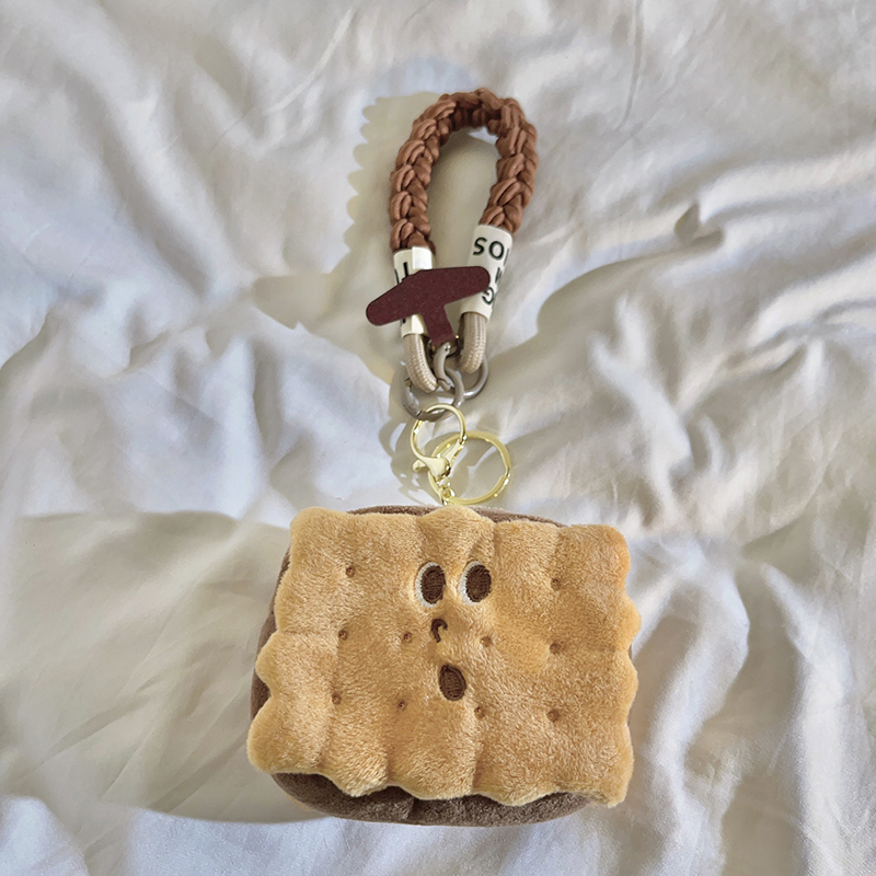 卡通创意立体夹心饼干零钱包收纳挂件编织尼龙短款手绳适用于手机壳可爱趣味ins女款钥匙扣耳机ccd便携手腕带