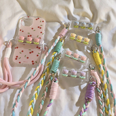 日韩ins少女心三朵郁金香花朵背夹编织斜跨长绳适用手机壳小清新百搭防摔手机挂绳便携背带创意户外手机配饰