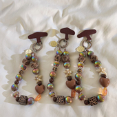 网红ins潮流个性 便携挂链531 豹纹棕色珠珠手链挂件适用于手机壳DIY手提防丢挂饰CCD相机挂绳腕带手环复古女款